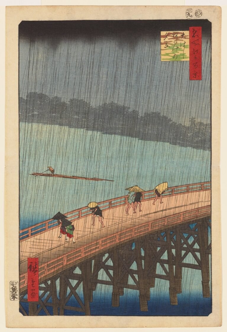 Sudden Shower over Shin-Ōhashi Bridge and Atake by Utagawa Hiroshige, 1857